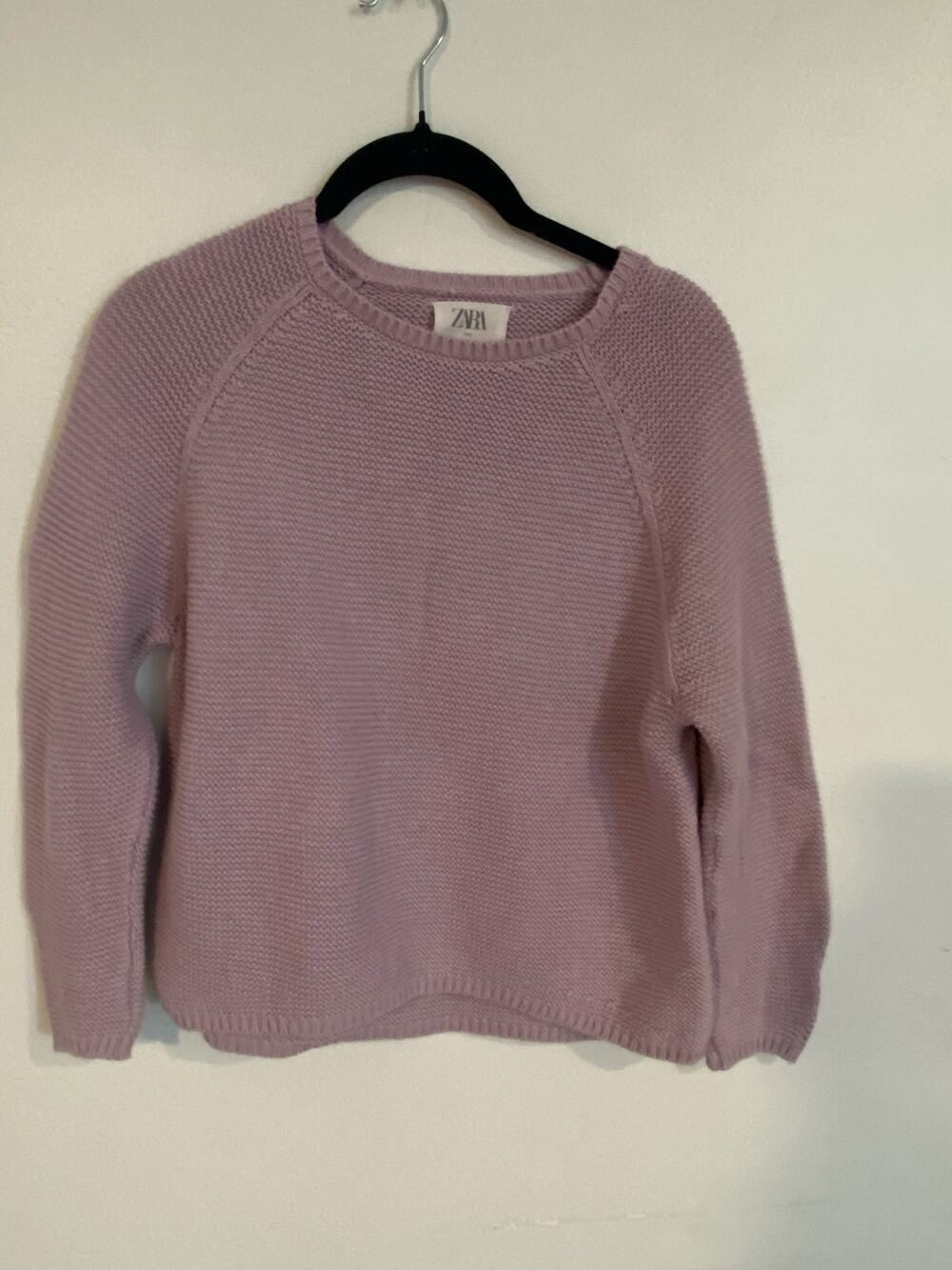 ZARA KNIT GARTER STITCH CREWNECK PASTEL PURPLE LILAC LAVENDER SWEATER GIRL SZ10